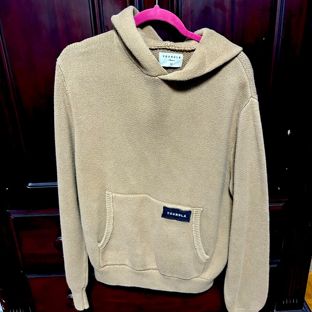 Young LA men’s Mojave knit hooded sweater. Brown Size medium